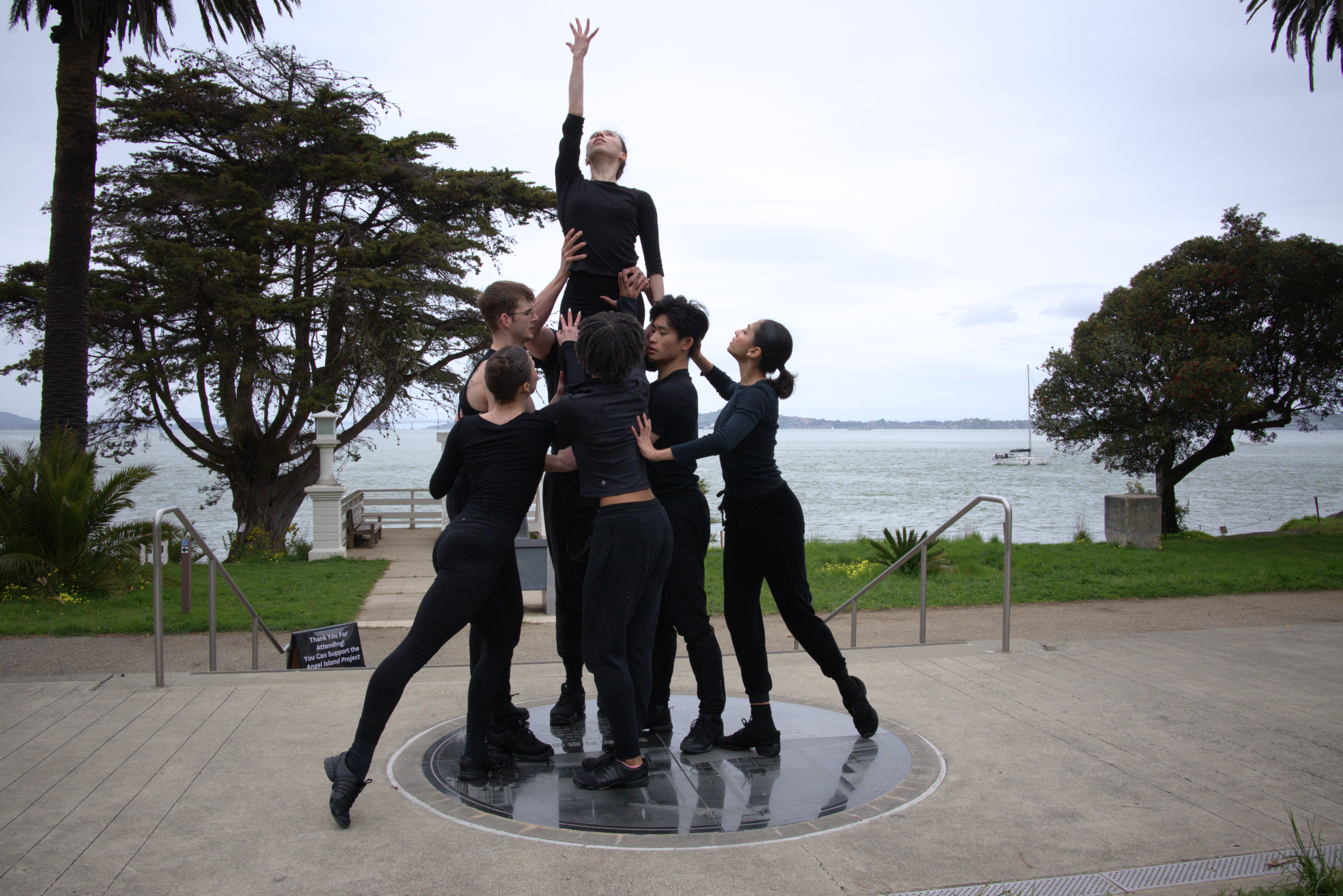 Dancers performing a lift on Angel Island